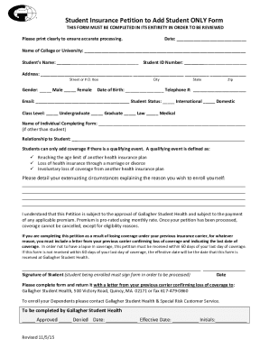 Student Insurance Petition to Add Student