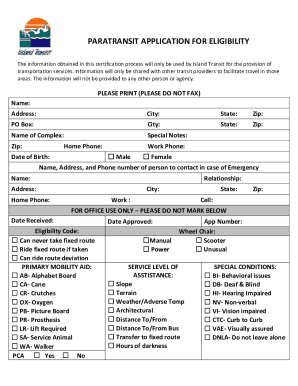 Paratransit Application for Eligibility