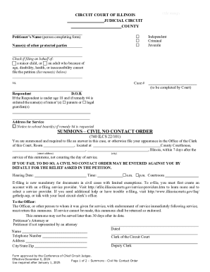 Illinois Civil No Contact Order Summons