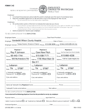 Workplace Injury Physician Panel Form C-42