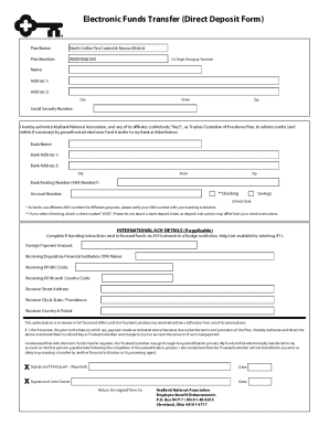 Electronic Funds Transfer Direct Deposit Form