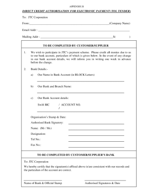 Direct Credit Authorisation for Electronic Payment