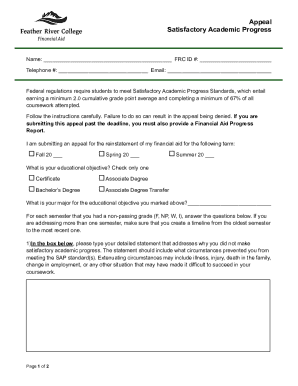 Satisfactory Academic Progress Appeal Form