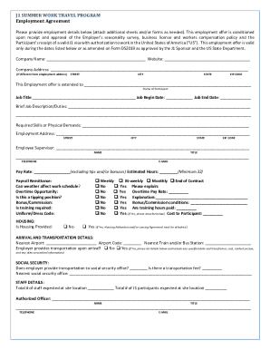 J1 Summer Work Travel Program Employment Agreement