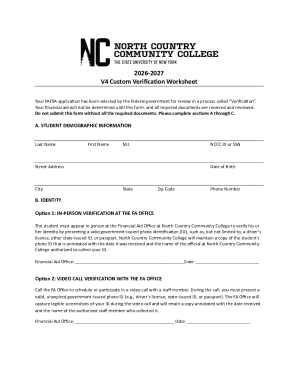 FAFSA Verification Worksheet