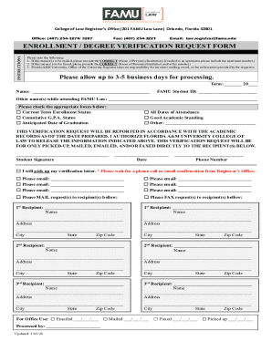 Florida A&M University Enrollment Verification Request Form