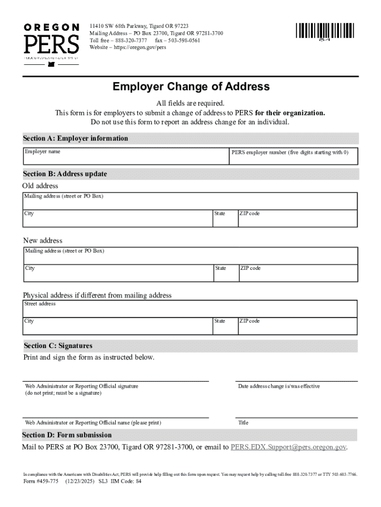 Oregon Employer Change of Address Form - Blank Fillable Template | Fill ...