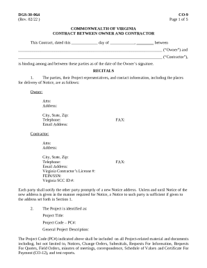 Virginia Contract Between Owner and Contractor