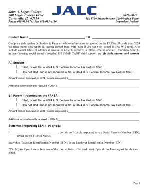 Tax Filer Status/Income Clarification Form