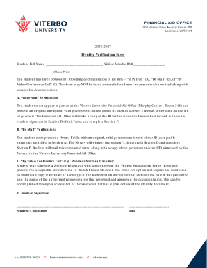 Viterbo University Identity Verification Form