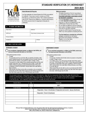 2025-2026 Federal Student Aid Verification Worksheet