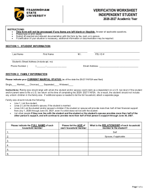 Verification Worksheet for Independent Student