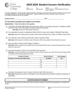 2025-2026 Student Income Verification Form