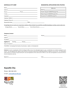 Kaysville City Residential Utilities Application