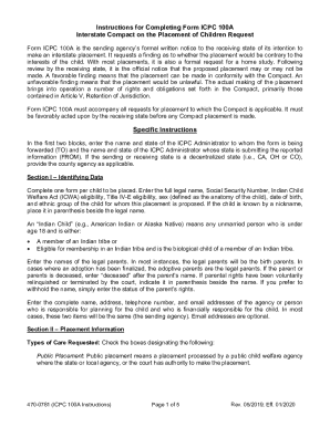 Interstate Compact on the Placement of Children Request Form ICPC 100A