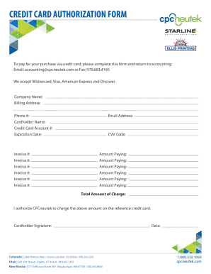 Credit Card Authorization Form