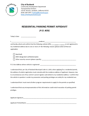 Residential Parking Permit Affidavit