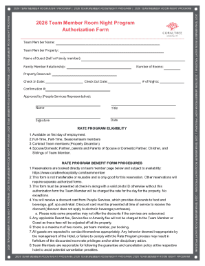 2026 Team Member Room Night Program Authorization Form
