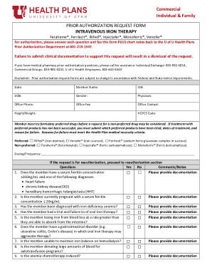 Prior Authorization Request Form for Intravenous Iron Therapy