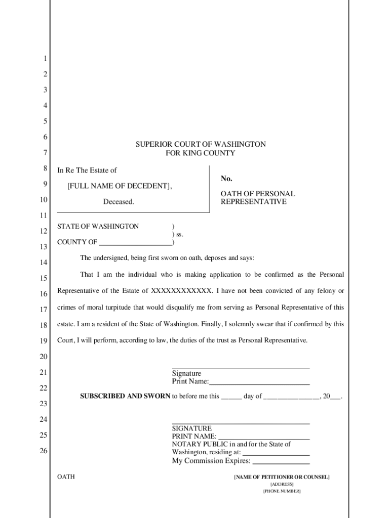 Oath of Personal Representative Preview on Page 1