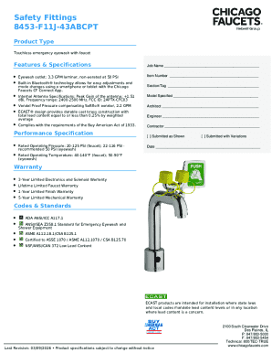 Chicago Faucets Eyewash Faucet Specification Form