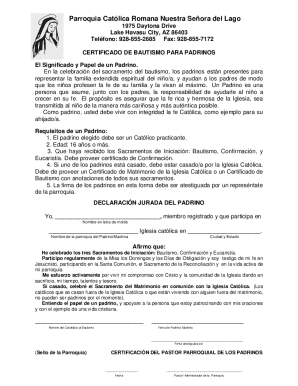 Catholic Baptism Sponsor Certificate