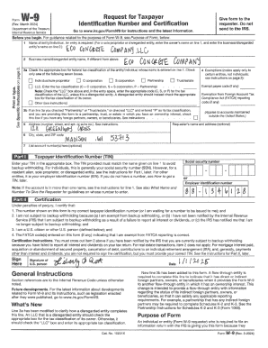 IRS Form W-9 Request for Taxpayer Identification Number and Certification