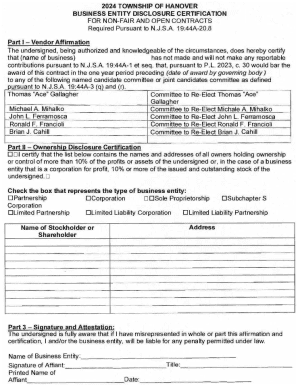 New Jersey Business Entity Disclosure Certification