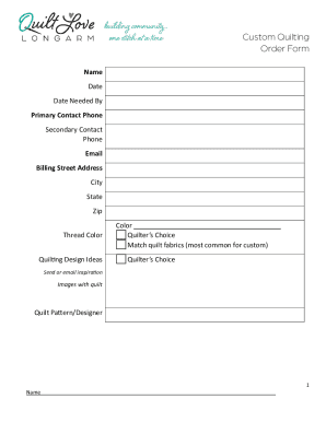 Custom Quilting Order Form