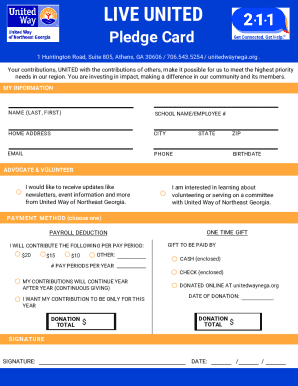 United Way Pledge Card