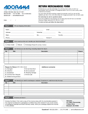 Adorama Return Merchandise Form