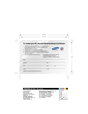 Samsung NFL Mounted Memories Reward Certificate