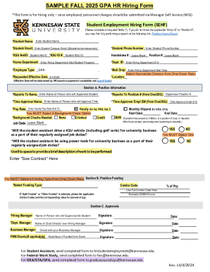 Kennesaw State University Student Employment Hiring Form