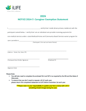 Caregiver Exemption Statement