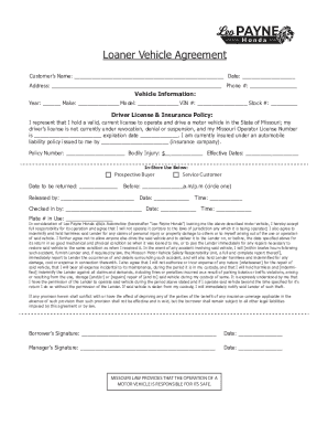 Loaner Vehicle Agreement