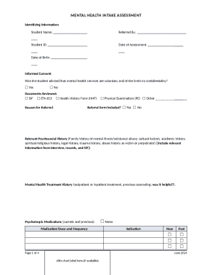 Mental Health Intake Assessment Form