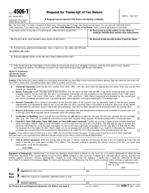 IRS Form 4506-T Request for Transcript of Tax Return
