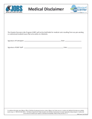 Missouri Disaster Recovery Jobs Program Medical Disclaimer