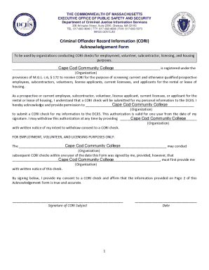 Massachusetts CORI Acknowledgement Form