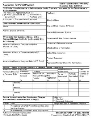 Standard Form 1440 Partial Payment Application