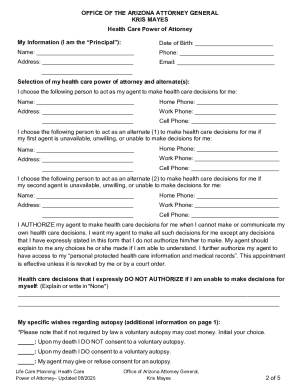 Arizona Health Care Power of Attorney