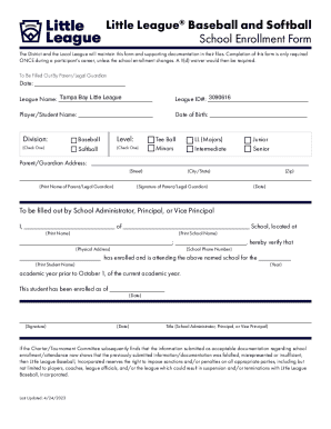 Little League School Enrollment Form