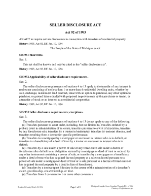 Michigan Seller Disclosure Act Form
