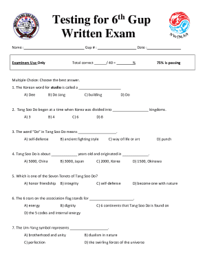 Tang Soo Do 6th Gup Written Exam