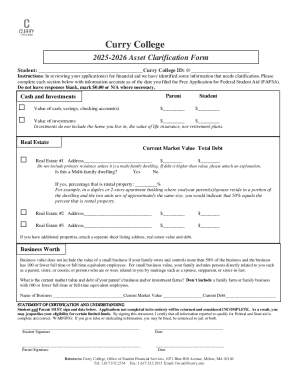 Curry College 2025-2026 Asset Clarification Form