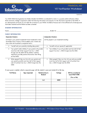2025-2026 FAFSA Verification Worksheet