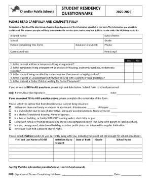 Chandler Public Schools Student Residency Questionnaire