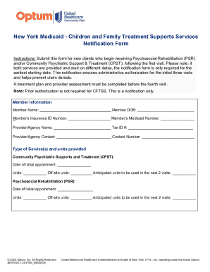 New York Medicaid Children and Family Treatment Supports Services Notification Form