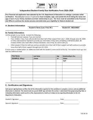 Independent Student Family Size Verification Form