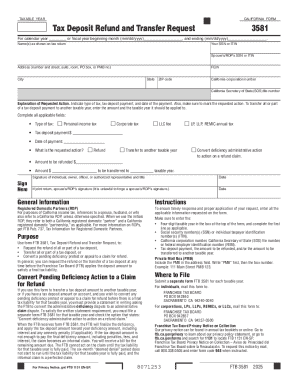 California Tax Deposit Refund and Transfer Request Form 3581
